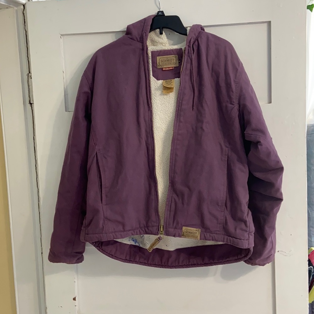 purple work coat
